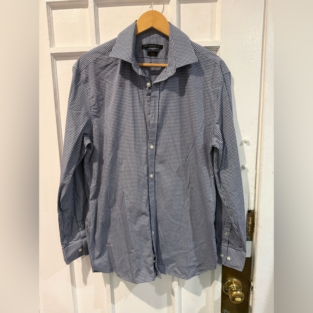 John Varvatos Navy Checkered Button Down Shirt